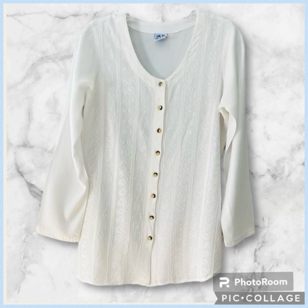NEW! Life At The Beach Cream Embroidered Blouse Button Down With Tie Back